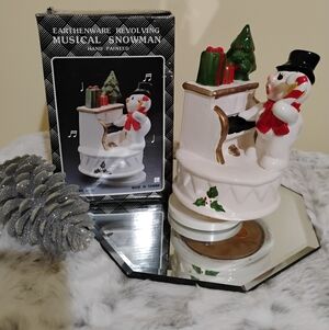 Musical Porcelain Snowman Figurine with Piano Earthenware